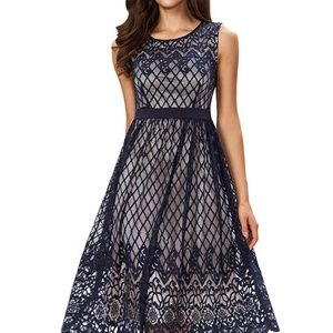 Formal Navy Blue and Champagne Dress